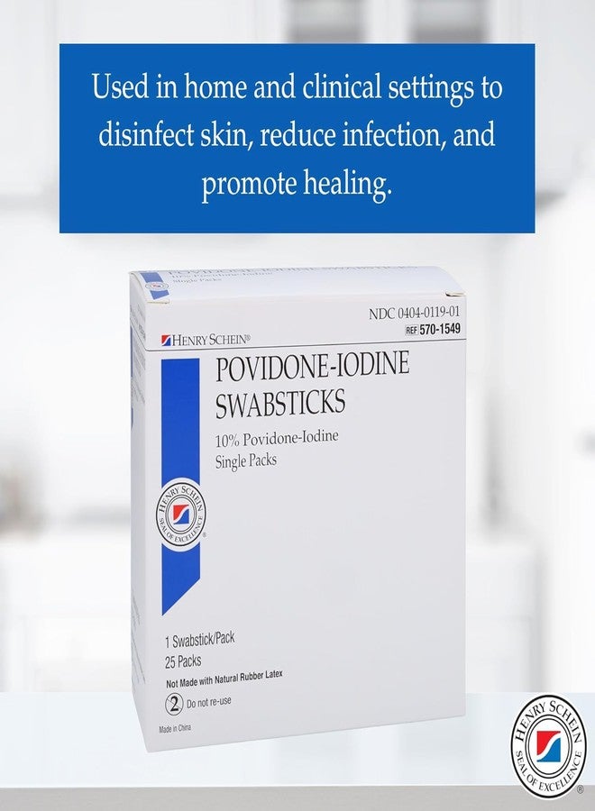 Henry Schein Prep Povidone-Iodine Swabsticks 1's- Individually Packed, Sterile, Antiseptic for Skin Preparation, 10% Povidone-Iodine- 25/BX - Image 2